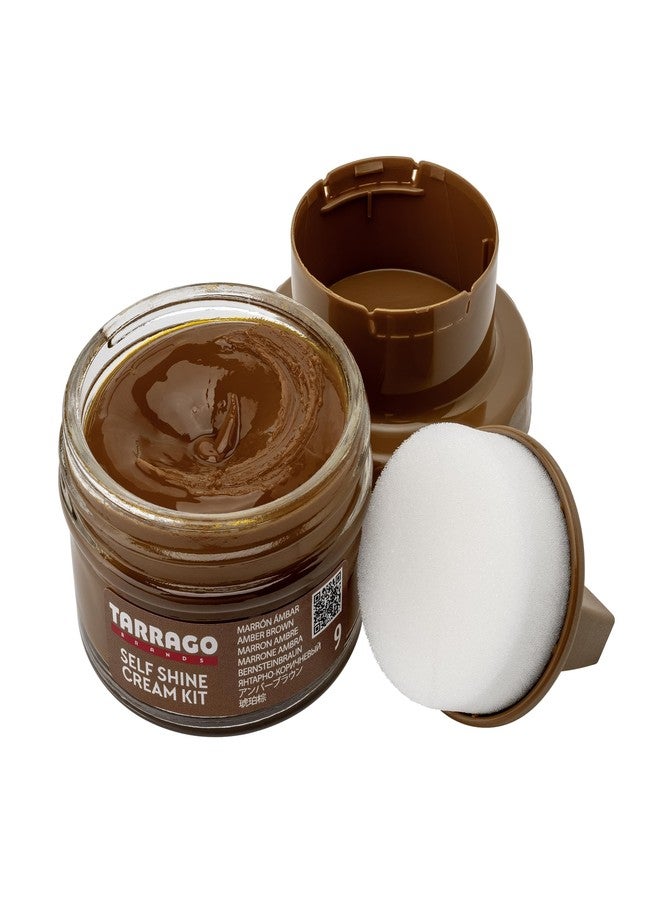 Tarrago Self Shine Shoe Polish with Applicator – Quick Shine Shoe Cream for Leather Boots and Shoes - 1.76 Fl. Oz – Amber Brown #09 - Image 1